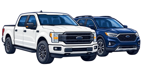 Illustrated pickup truck and SUV